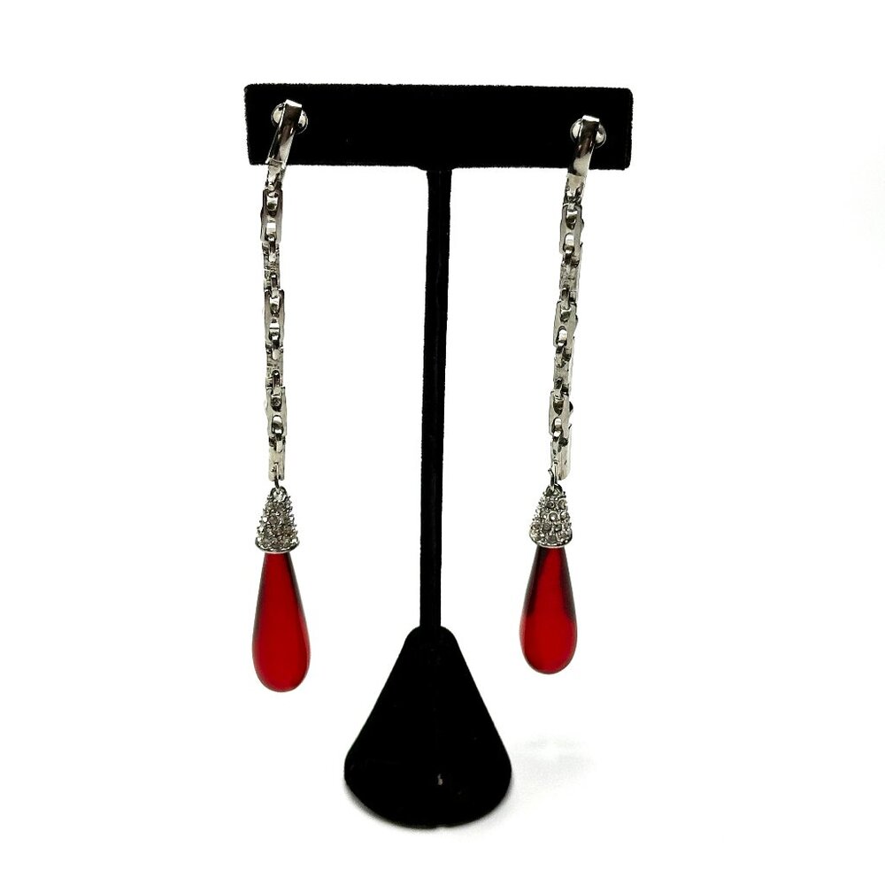 Vintage 1980s Kenneth Jay Lane Ruby Red Teardrop Earrings—Art Deco Revival — EUC - Picture 3 of 8